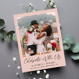 Cartão Postal De Convite Recepção de casamento Rosa Cintilante de Foto Chic