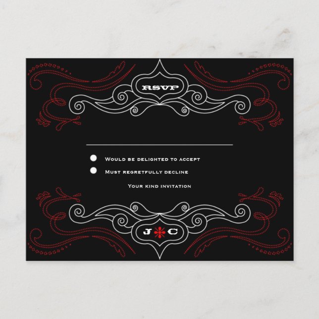 Cartão Postal De Convite Red & Black Rock 'n' Roll Music Themed Weding (Frente)
