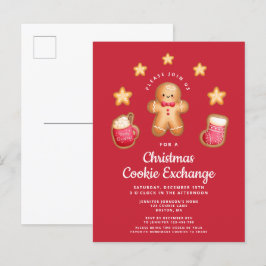 Cartão Postal De Convite Red Christmas Cookie Exchange Cute Gingercake Man