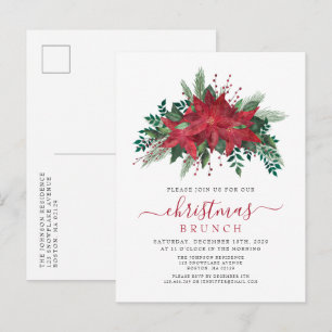 Cartão Postal De Convite Red Poinsettia Christmas Brunch