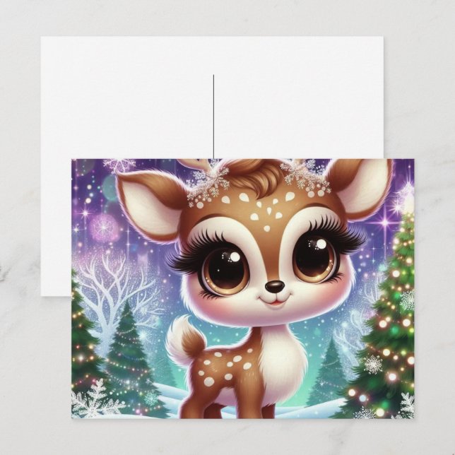 Cartão Postal De Convite Rena Bebê Brilho de Floco de Neve (Frente/Verso)