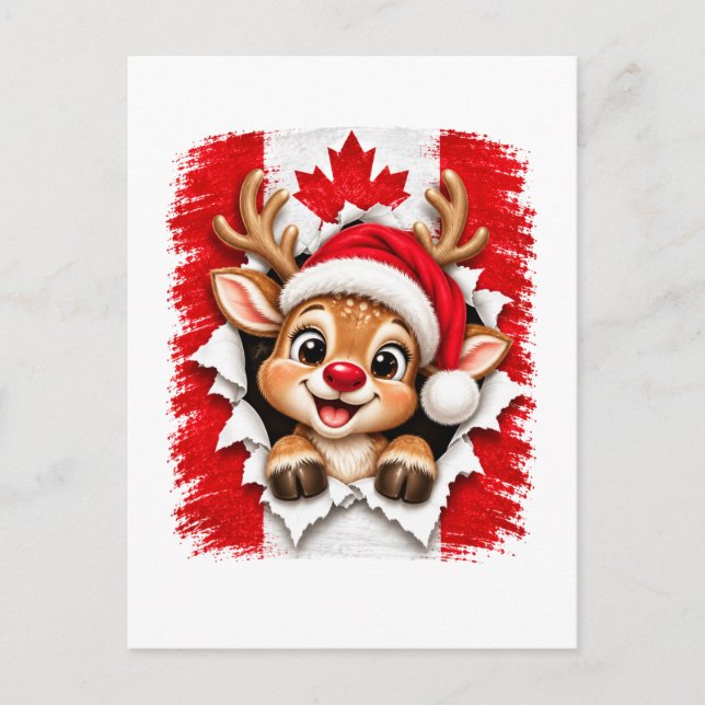 Cartão Postal De Convite Rena de Natal Canadense (Frente)