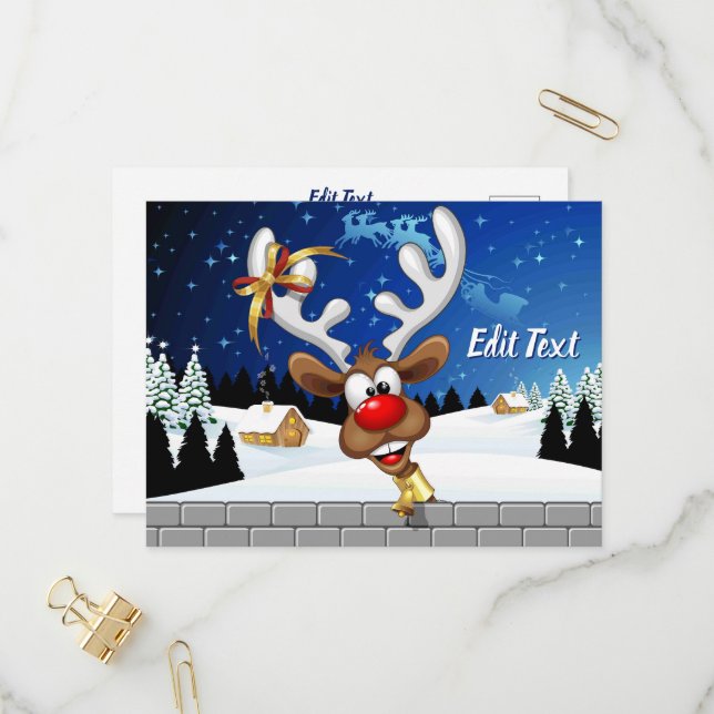 Cartão Postal De Convite Rena divertida espiando Meme de Natal (Frente/Verso In Situ)