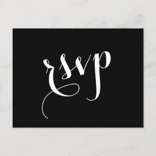 Cartão Postal De Convite Resposta Cursiva de Casamento RSVP Preto ou QUALQU