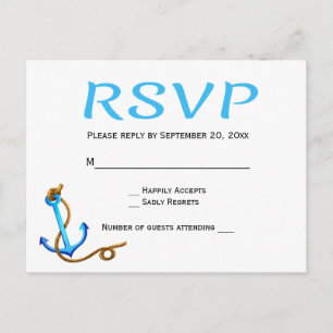 Cartão Postal De Convite Resposta de Casamento Âncora de Navio Azul Turques