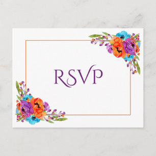 Cartão Postal De Convite Resposta de Casamento com Aquarela Floral Laranja