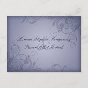 Cartão Postal De Convite Resposta de Casamento de Azul Metálico no Jardim I