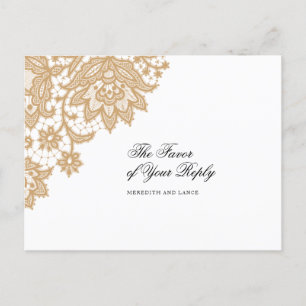 Cartão Postal De Convite Resposta de Casamento de Dourado e Preto de Lace