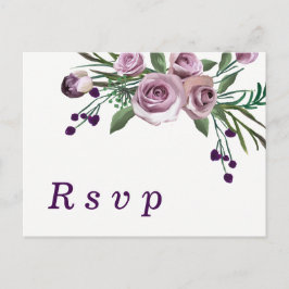 Cartão Postal De Convite Resposta de Casamento Floral Rosa Roxo Romântico