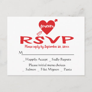 Cartão Postal De Convite Resposta de Casamento RSVP Coração Vermelho Modern