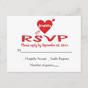 Cartão Postal De Convite Resposta de Casamento RSVP Coração Vermelho Modern