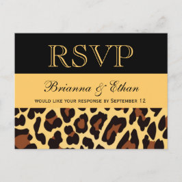 Cartão Postal De Convite Resposta de Casamento RSVP do Leopardo Negro Doura