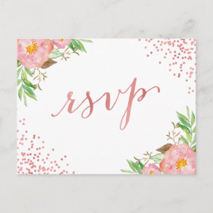 Cartão Postal De Convite Resposta de Confetti RSVP de Confetti Flor Rosa de