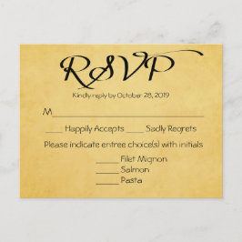 Cartão Postal De Convite Resposta de Festa de casamento RSVP Dourada e Pret
