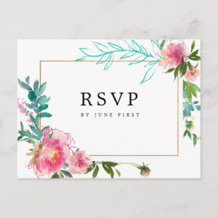 Cartão Postal De Convite Resposta de RSVP de casamento com aguarela floral 