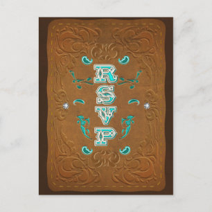 Cartão Postal De Convite Resposta de RSVP de couro marrom rústico ocidental