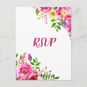 Cartão Postal De Convite Resposta Floral Brilhante Rosa Ousada Primavera Bo