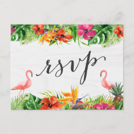 Cartão Postal De Convite Resposta Floral Flamingo RSVP de Hibiscus Tropical