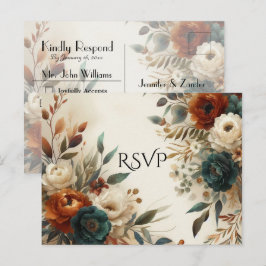Cartão Postal De Convite Resposta para Casamento de Flores de Outono em Lar
