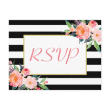 Resposta RSVP de Casamento Dourado Floral de Strip