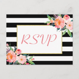 Cartão Postal De Convite Resposta RSVP de Casamento Dourado Floral de Strip