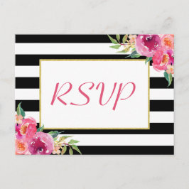 Cartão Postal De Convite Resposta RSVP de Casamento Dourado Floral Vermelho