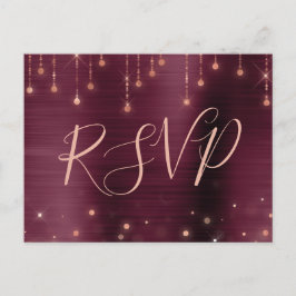 Cartão Postal De Convite Resposta RSVP do Burgundy Sparkle rosa Dourada