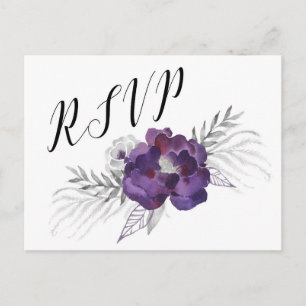 Cartão Postal De Convite Resposta RSVP Floral de Cinzas Purple Silver Elega