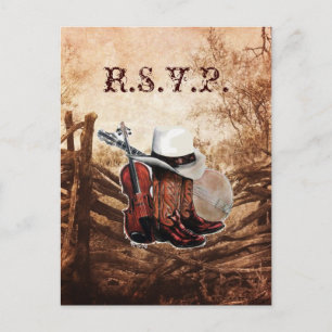Cartão Postal De Convite resposta rústica RSVP do casamento da fazenda do