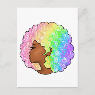 Cartão Postal De Convite Retrato Afro Arco-Íris Pastel Groovy Retro Cabelo