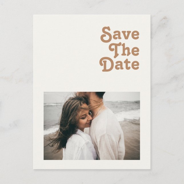 Cartão Postal De Convite Retro Beach | Ivory Photo Save The Date (Imagem De (Frente)