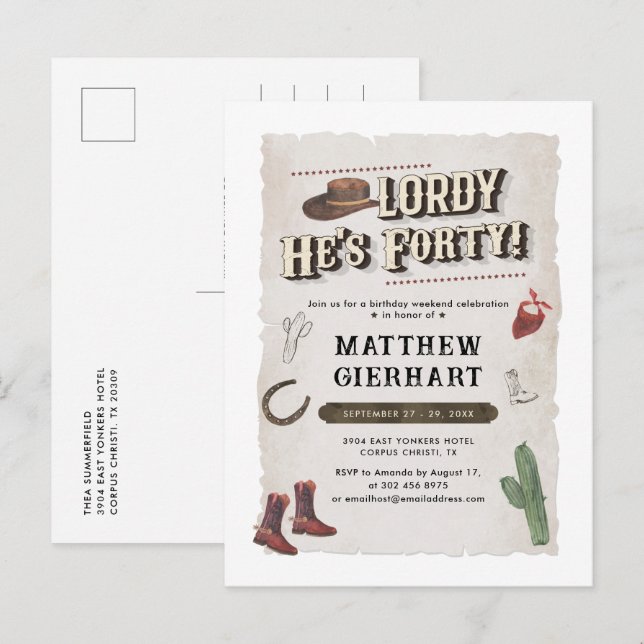 Cartão Postal De Convite Retrô do Partido Rodeio aniversário de 40 anos Cow (Frente/Verso)