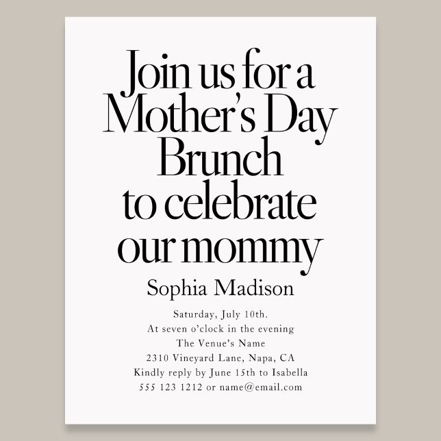 Cartão Postal De Convite Retro Editorial Bold Mothers Day Brunch (Criador carregado)