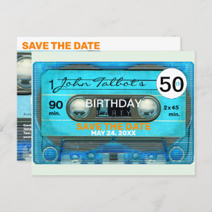 Cartão Postal De Convite Retro T4 Audiotape 50º aniversário Salve a data Po