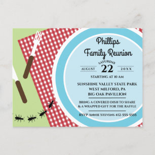 Cartão Postal De Convite Reunião da Família Tablecloth com Verificação Verm