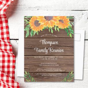 Cartão Postal De Convite Reunião Rustic Sunflower Family