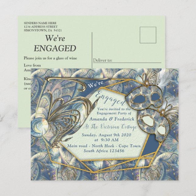 Cartão Postal De Convite Rich Rococo Alivios e Máscaras Dourados Românticos (Frente/Verso)