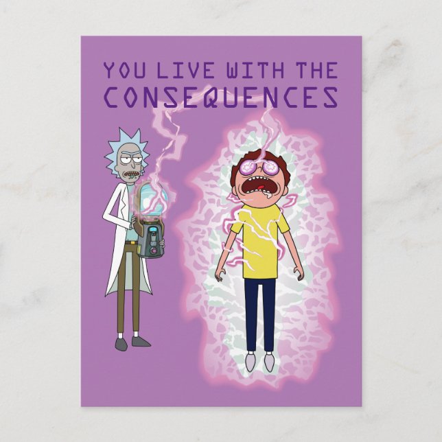 Cartão Postal De Convite RICK E MORTY™ | Vive Com As Consequências (Frente)