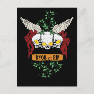 Cartão Postal De Convite RIP Mau Skulls Halloween Convidam Com Texto Sangre