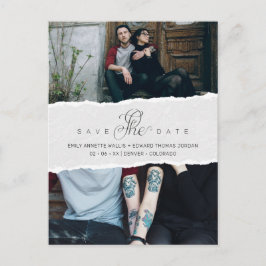 Cartão Postal De Convite Ripped Paper Effect Wedding Custom Photo Script