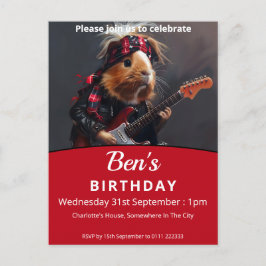 Cartão Postal De Convite Rock n Roll Guiné Pig Festa de aniversário