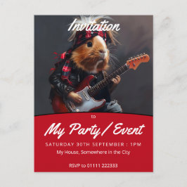 Cartão Postal De Convite Rock n Roll Guiné Pig Party/Evento