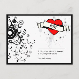 Cartão Postal De Convite Rock & Roll Grungy Heart Music Themed Weding