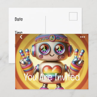 Cartão Postal De Convite Rocking Retro Robot