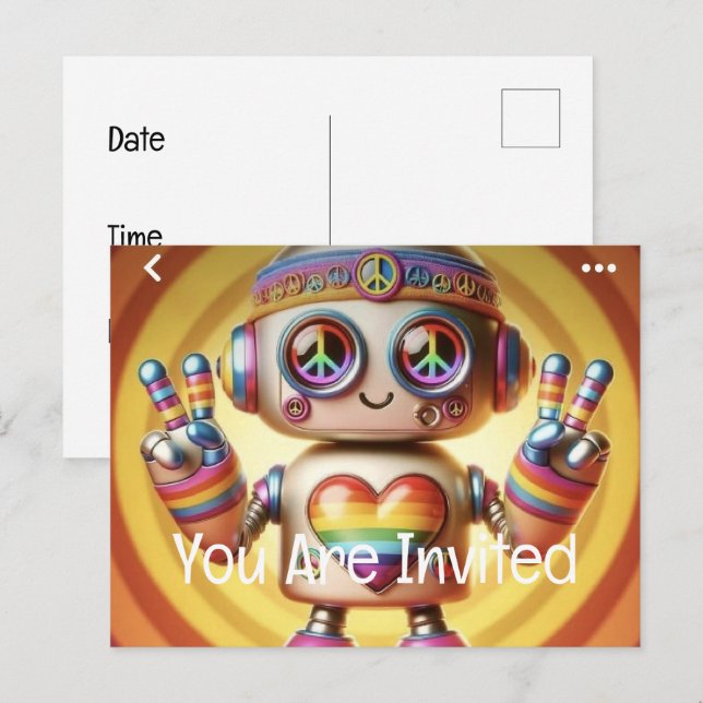 Cartão Postal De Convite Rocking Retro Robot (Frente/Verso)