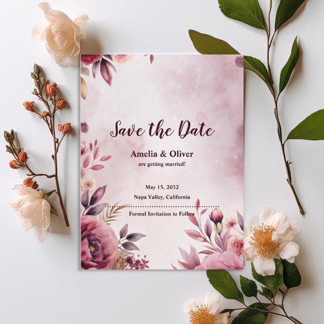 Cartão Postal De Convite Romantic Blush Floral Wedding Save the Date (Romantic Blush Floral Save the Date Invitation | Elegant Watercolor Wedding Save the Date Card)