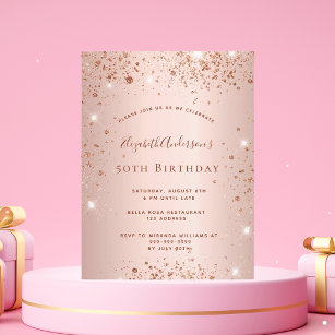 Cartão Postal De Convite rosa de festa de aniversário