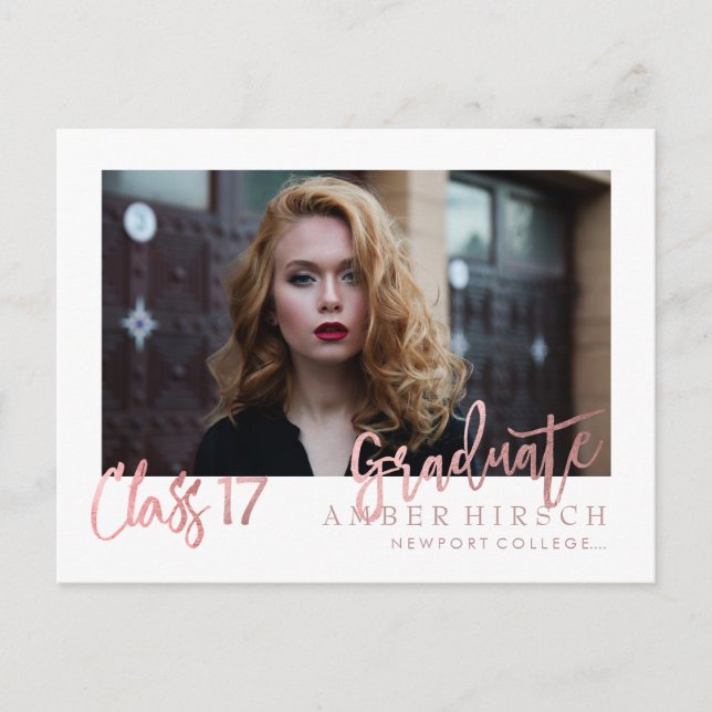 Cartão Postal De Convite Rosa de Formando PixDezines 2017 Fotos/Faux Dourad (Frente)