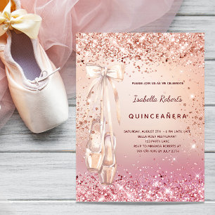 Cartão Postal De Convite Rosa de Quinceanera dourado, esferina