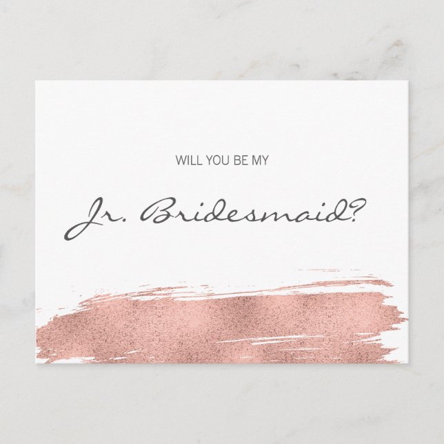 Cartão Postal De Convite Rosa Dourado BrushAVC Seja Minha Junior Bridesmaid (Frente)